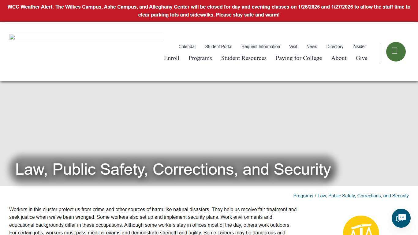 Law, Public Safety, Corrections, and Security – Wilkes Community College